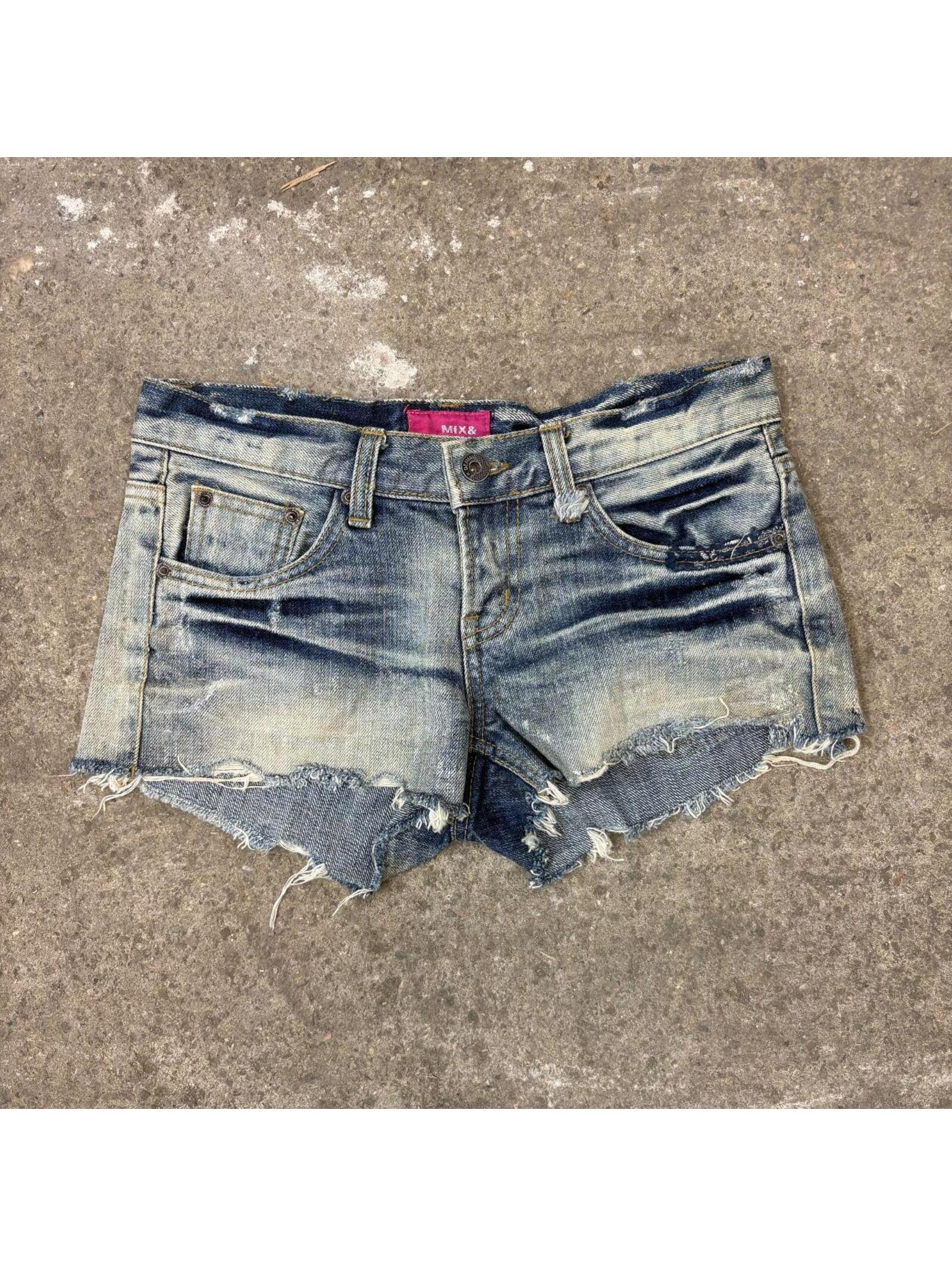 Vintage Y2k Low Rise Denim Micro Shorts Super Faded Dark Wash